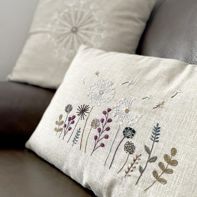 Kit Broderie "Coussin Rectangulaire Pissenlit" Beige