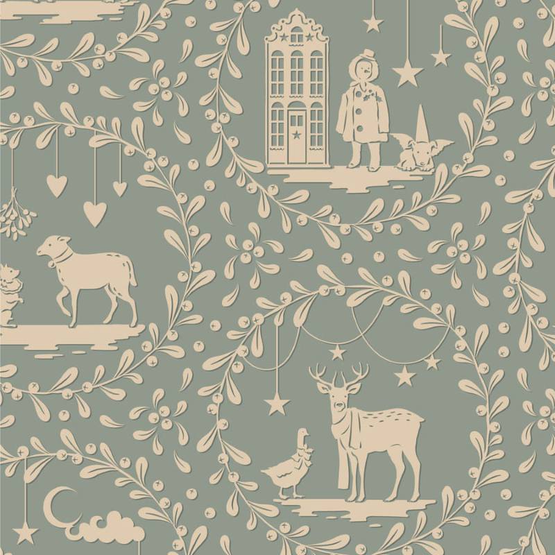 Tissu Patchwork Tilda Little Merry XMas Paperscenes Duck Egg, Coupon