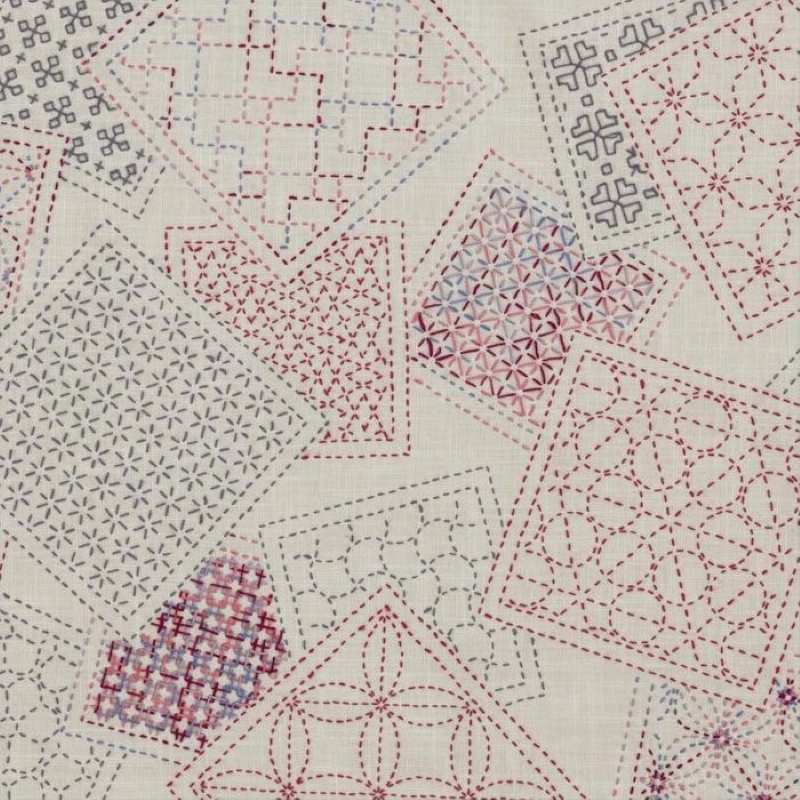 Kit Sashiko Tenture Motifs Géométriques Roses