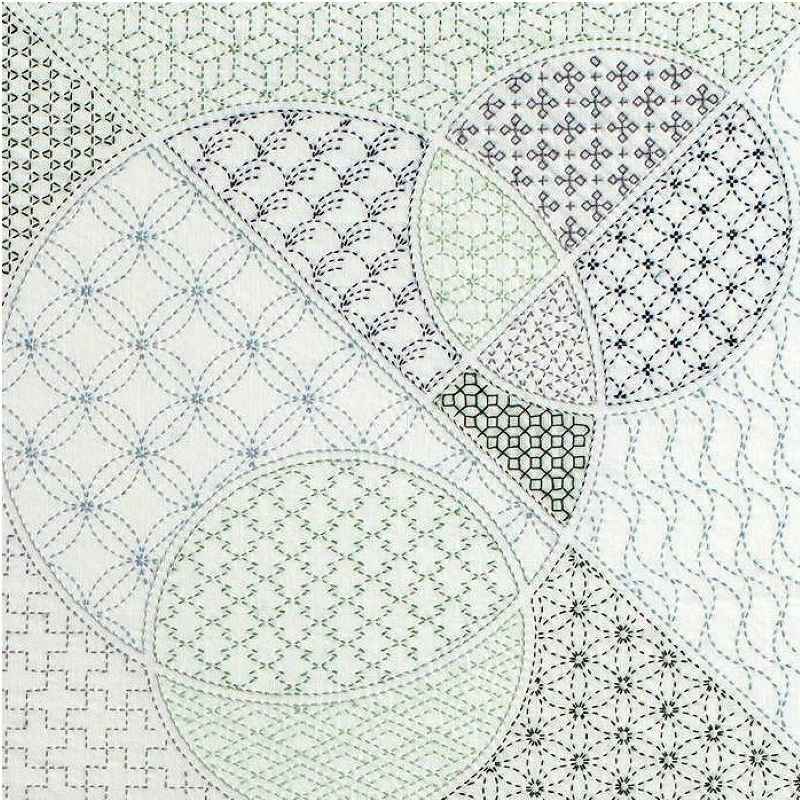 Kit Sashiko Tenture Motifs Géométriques bleus et verts