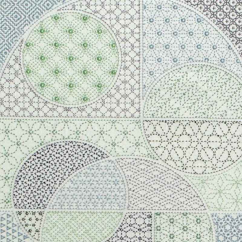 Kit Sashiko Tenture Motifs Géométriques bleus et verts