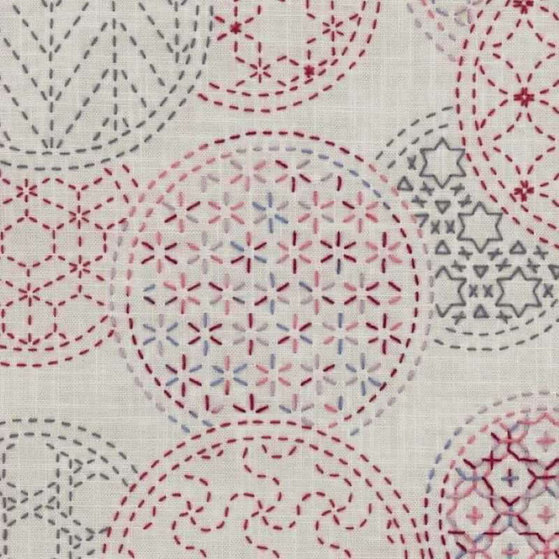 Kit Sashiko Panneau Motifs Traditionnels Circulaires Roses