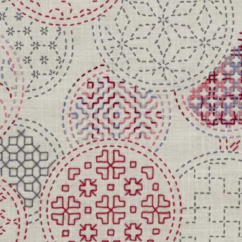 Kit Sashiko Panneau Motifs Traditionnels Circulaires Roses