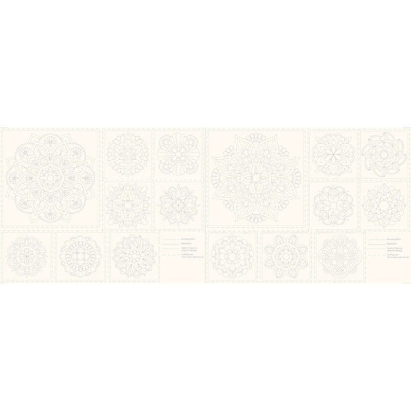 Tissu Sashiko Mandala Ecru