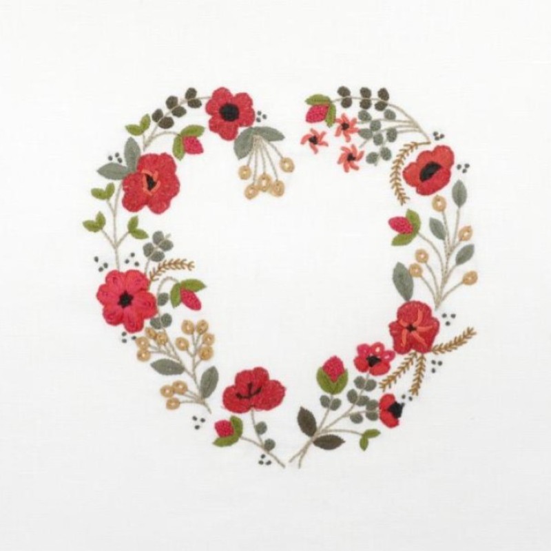 Kit Broderie - Coeur n°6 Rouge Coquelicot - Toile Imprimée