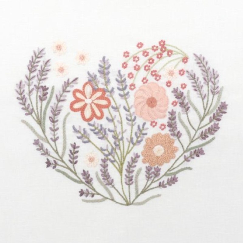Kit Broderie - Coeur n°7 Souffle de Lavande - Toile Imprimée