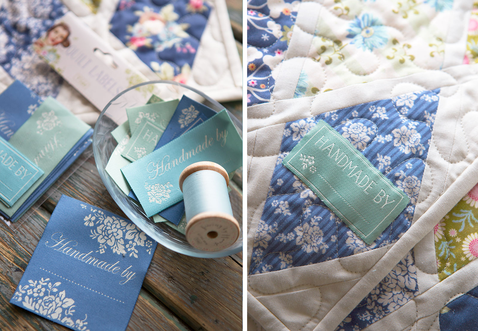 Tilda Quilt Labels Bleu Vert