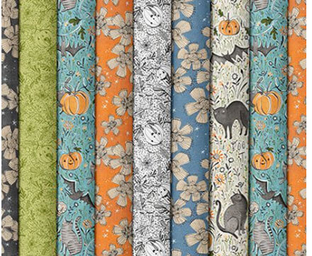 Tissu Patchwork Halloween Collection, 8 coupons de 25 x 55 cm