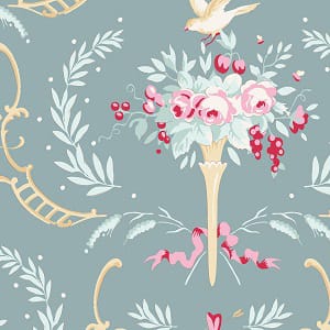 Tissu Patchwork Tilda Old Roses, Birdsong Teal Green