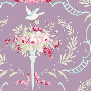 Tissu Patchwork Tilda Old Roses, Birdsong Mauve Lilas