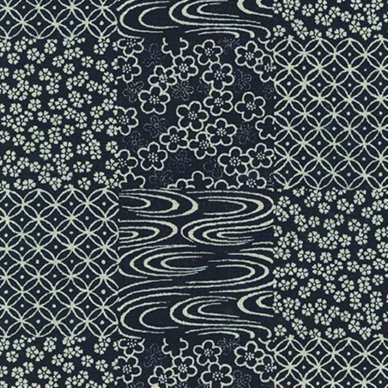 Tissu Japonais Nara Homespun Carrés Multiples Indigo, Coupon