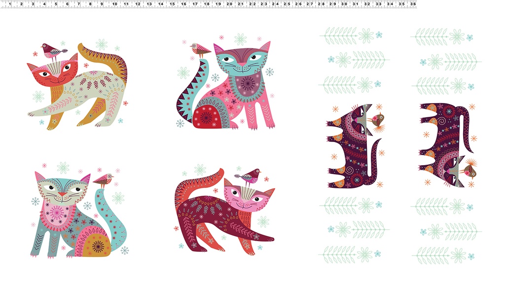Tissu Patchwork Stitch Cats, Panneau de 6 chats