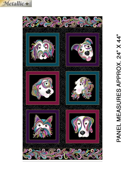 Tissu Patchwork Dog on It, Panneau Fond Noir