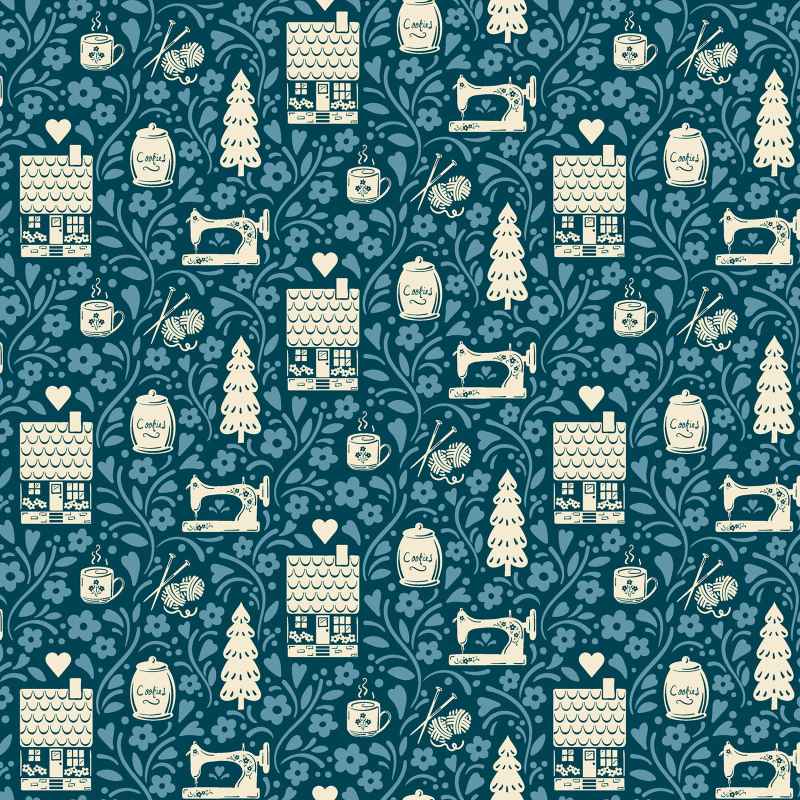 Tissu Patchwork Cosy House "Vignette Midnight", Coupon