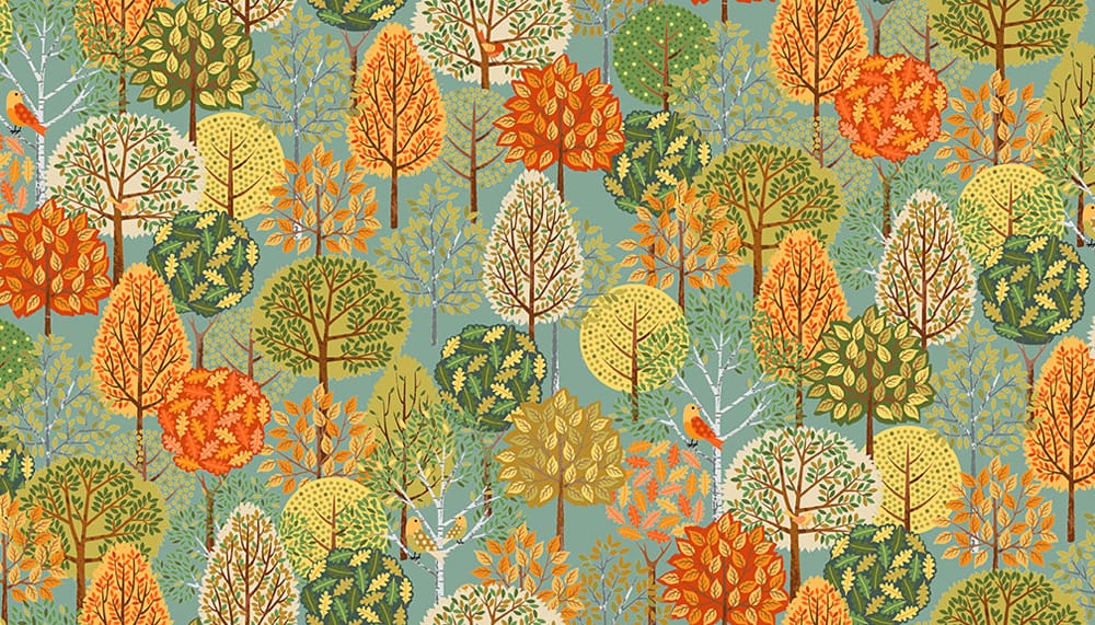 Tissu Patchwork Forest Trees Turquoise