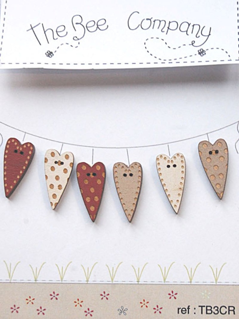 Boutons "Coeurs Rouges & Lin"