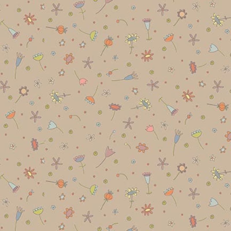 Tissu Patchwork "Simply Be" Scattered Flowers Dove Taupe