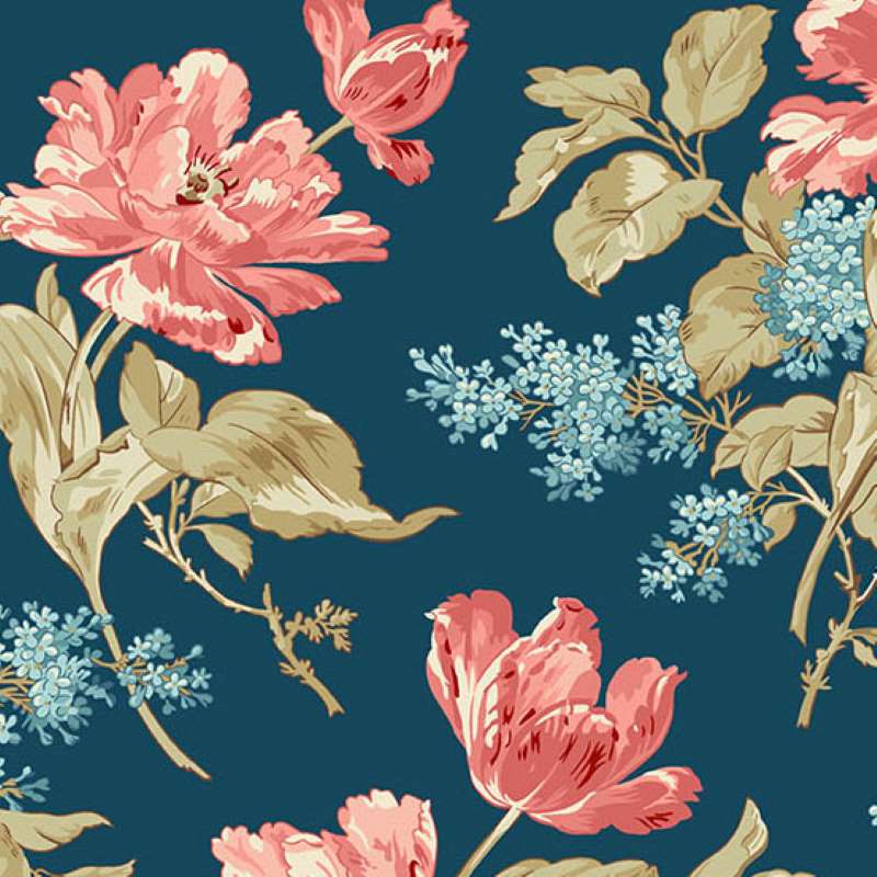 Tissu Patchwork Lighthouse - Bouquet Navy, Coupon