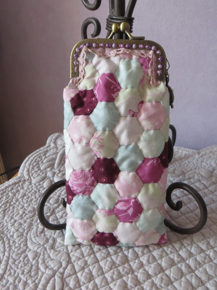 Kit de Patchwork, Etui à lunette Hexie, corail & écru