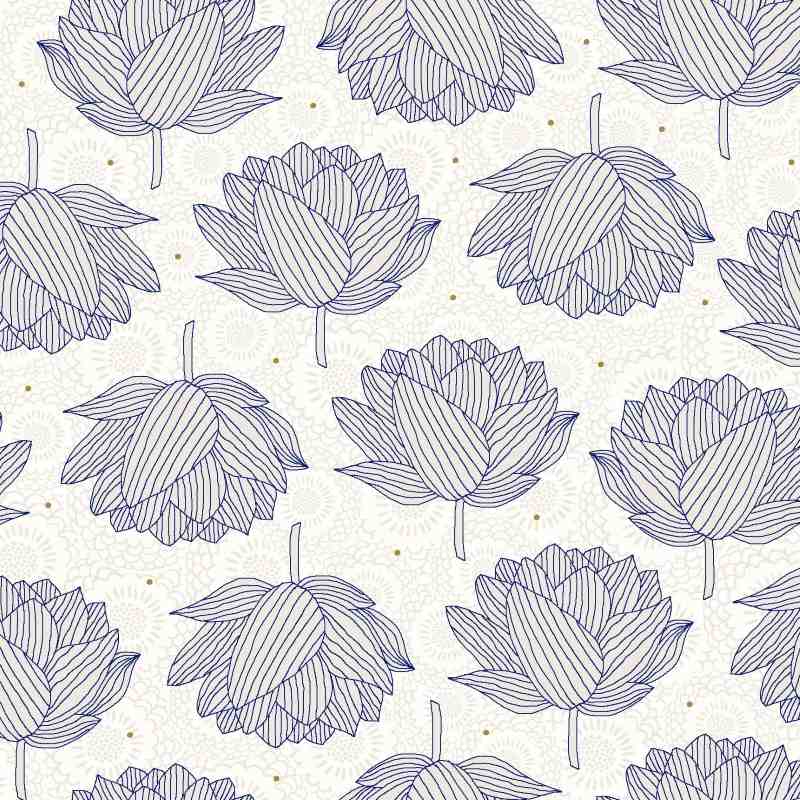 Tissu Patchwork Japan Hello Fleur de Lotus Gris, Coupon