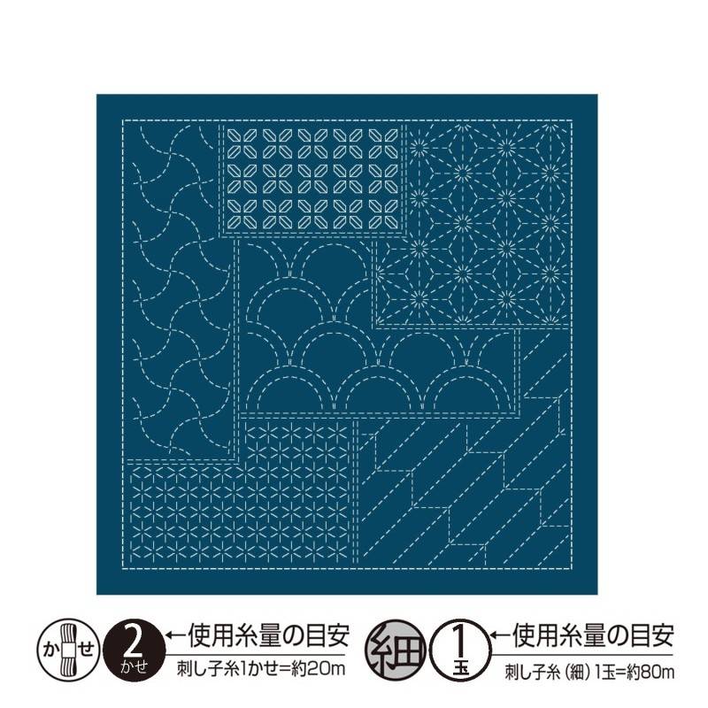 Bloc Sashiko Hana Fugin Chyogami _ Marine