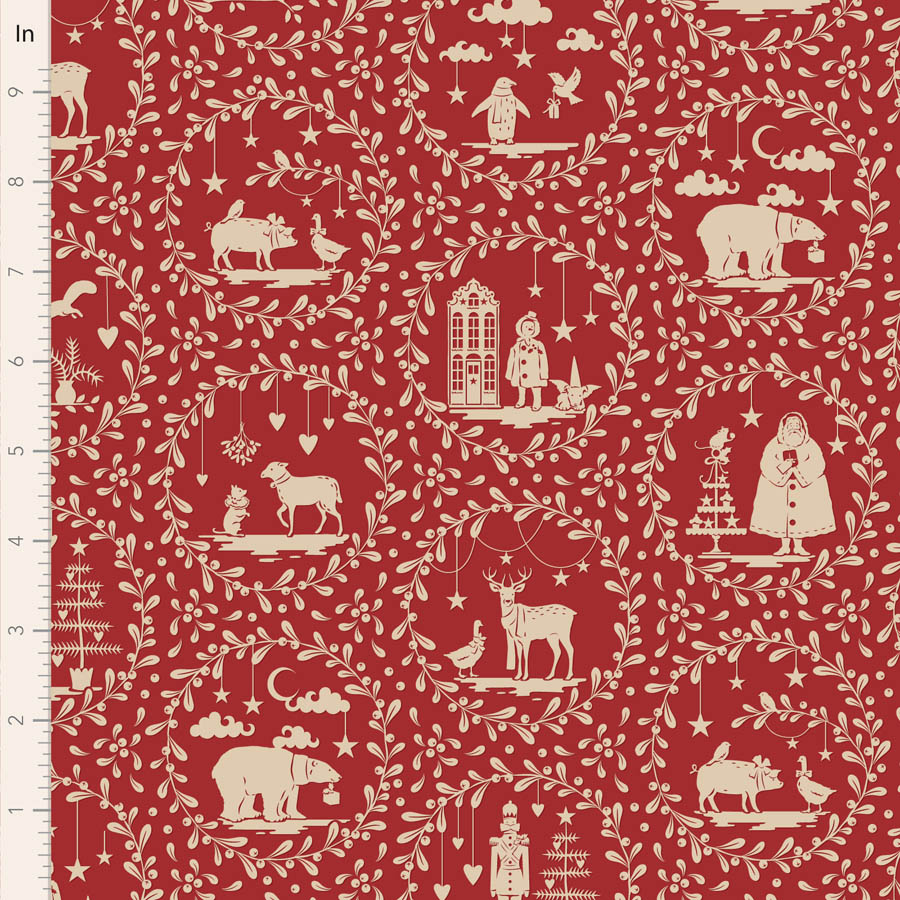 Tissu Patchwork Tilda Little Merry XMas Paperscenes Red, Coupon