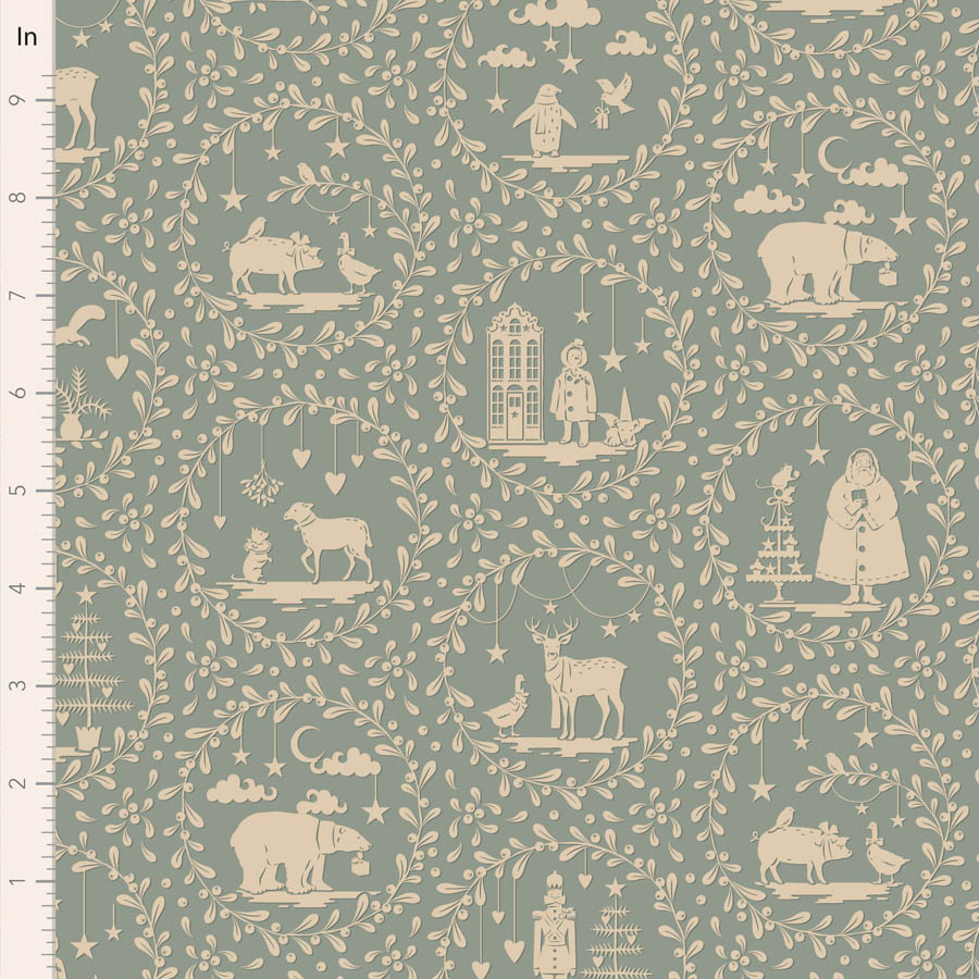 Tissu Patchwork Tilda Little Merry XMas Paperscenes Duck Egg, Coupon