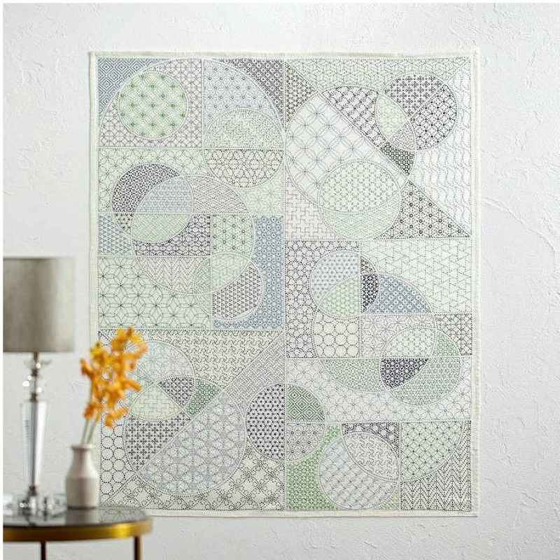 Kit Sashiko Tenture Motifs Géométriques bleus et verts