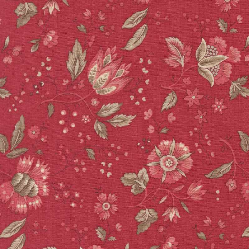 Tissu Patchwork Joie De Vivre Jardin Rouge, Coupon
