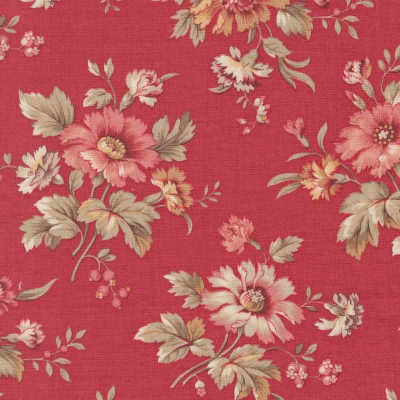 Tissu Patchwork Joie De Vivre Cosmos Rouge