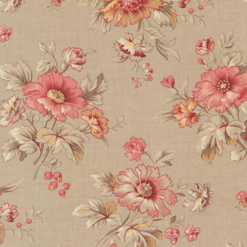 Tissu Patchwork Joie De Vivre Cosmos Taupe