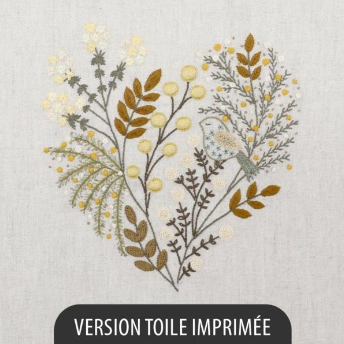 Kit Broderie - Coeur n°2 Premiers Mimosas - Toile Imprimée