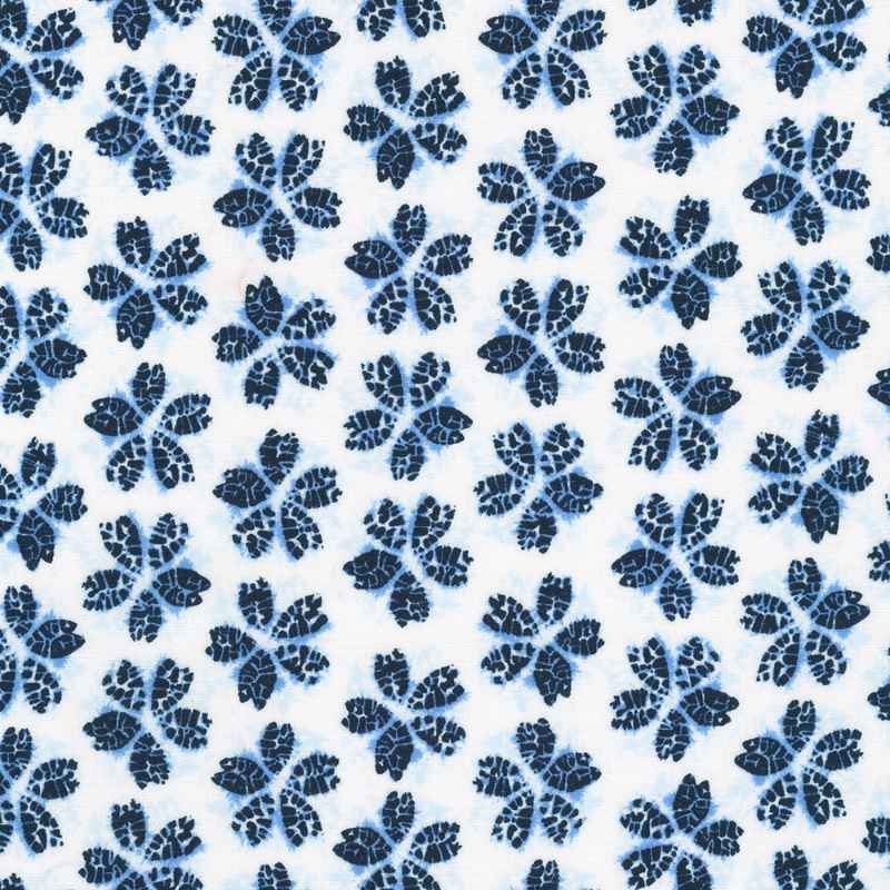 Tissu Patchwork Shibori Blues - Fleurs Blanc