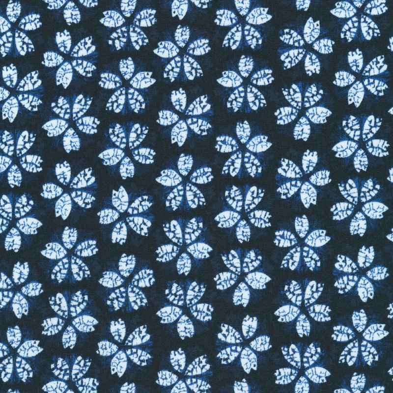 Tissu Patchwork Shibori Blues - Fleurs Marine