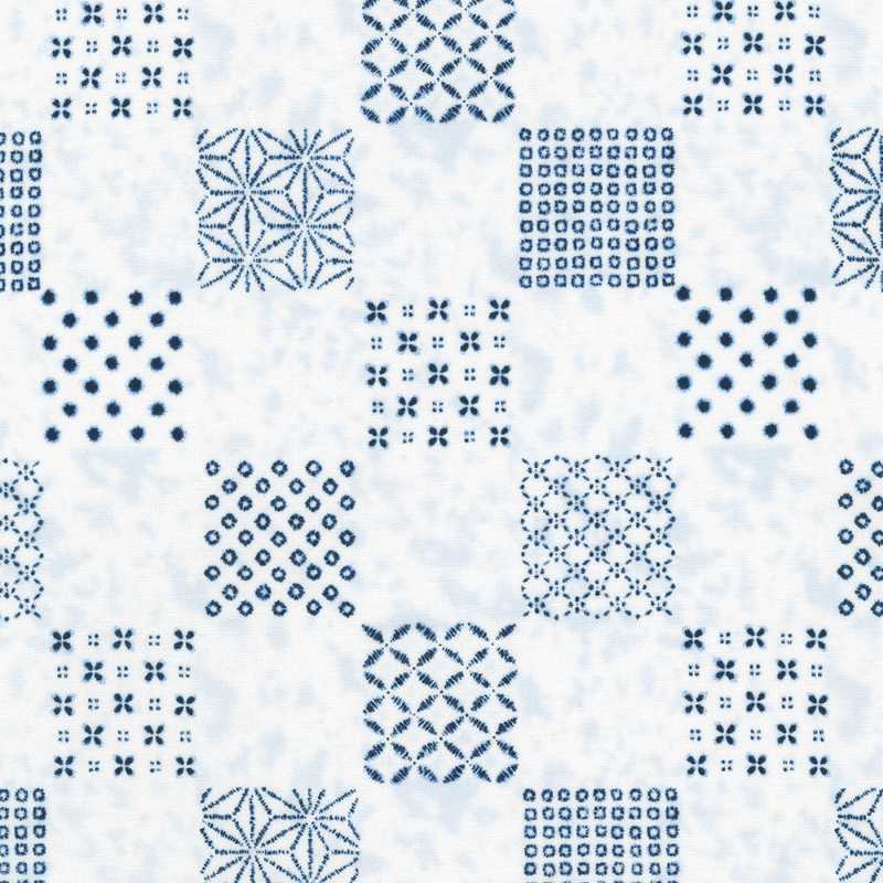 Tissu Patchwork Shibori Blues - Multi carrés Blanc