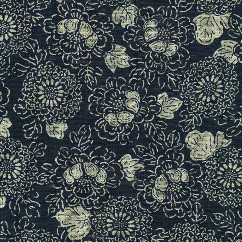 Tissu Japonais Nara Homespun Roses Indigo, Coupon