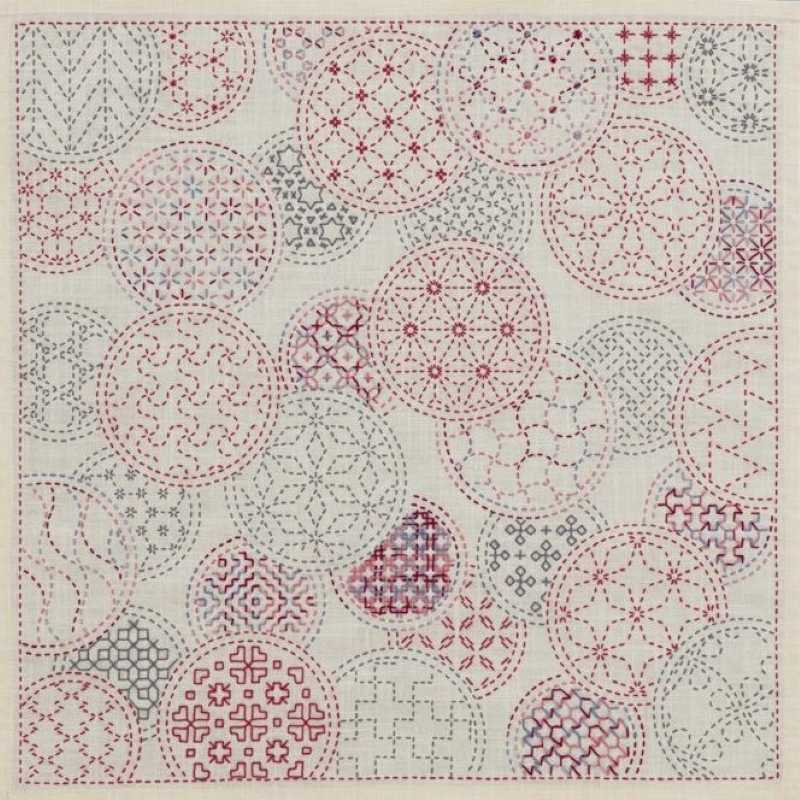 Kit Sashiko Panneau Motifs Traditionnels Circulaires Roses