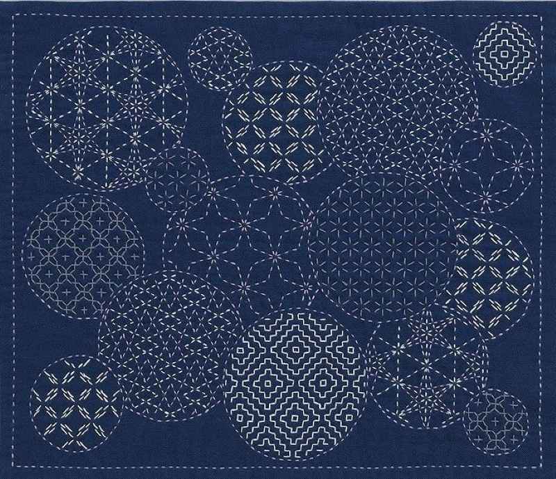 Panneau Sashiko Ronds Marine