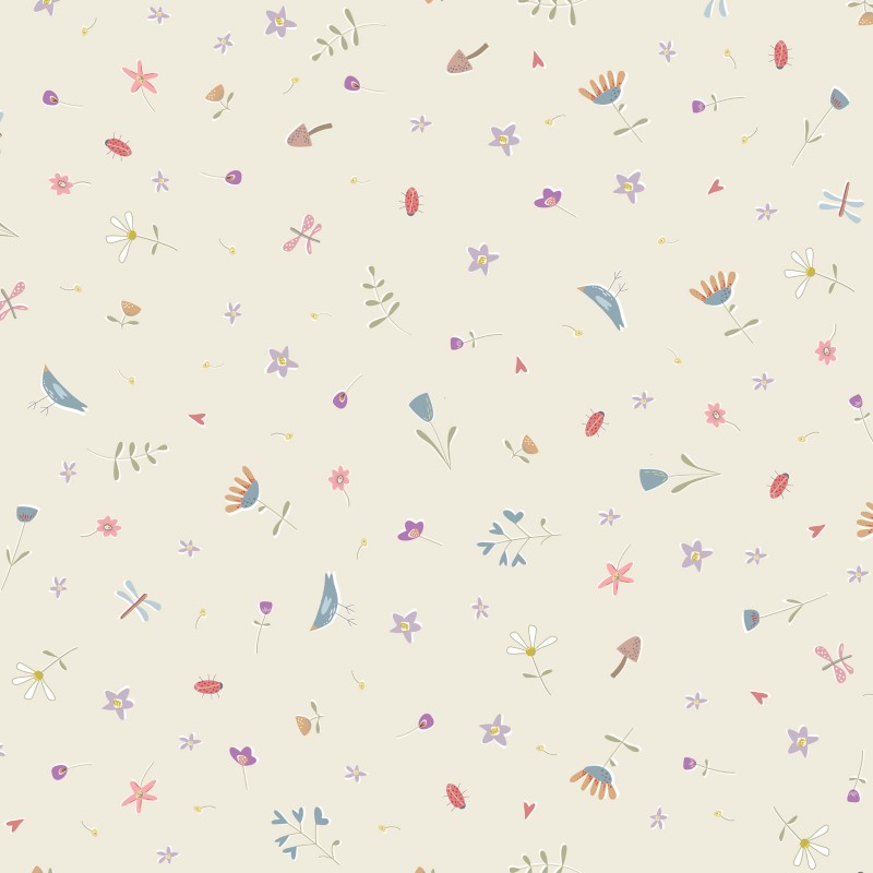 Tissu Patchwork Slow & Steady - Flower Field Cream, grande largeur