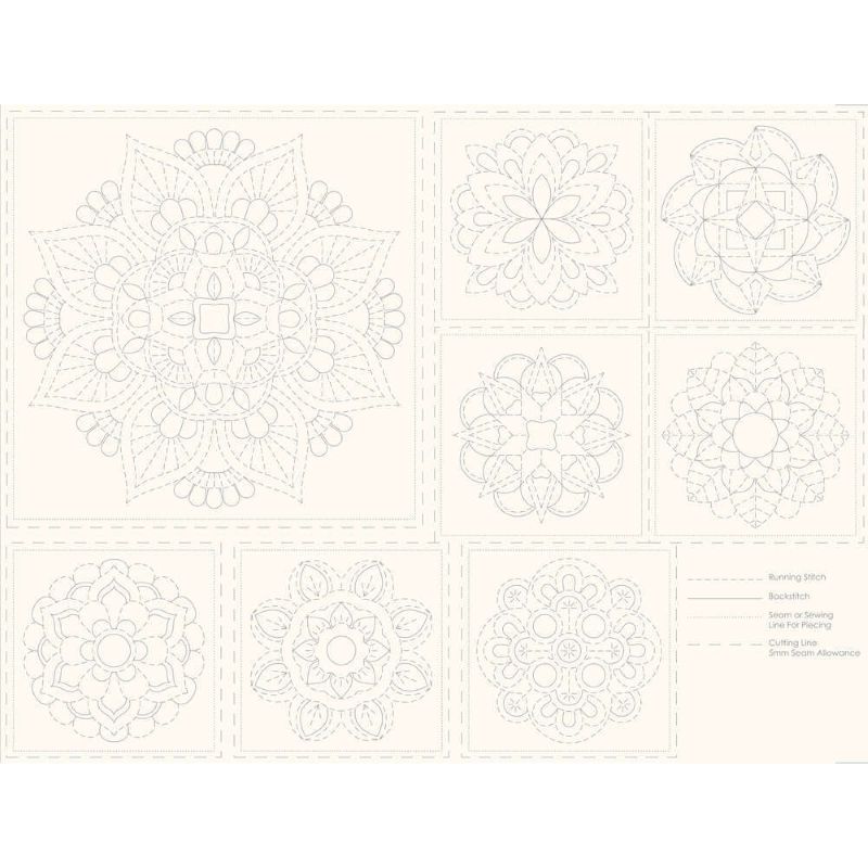 Tissu Sashiko Mandala Ecru
