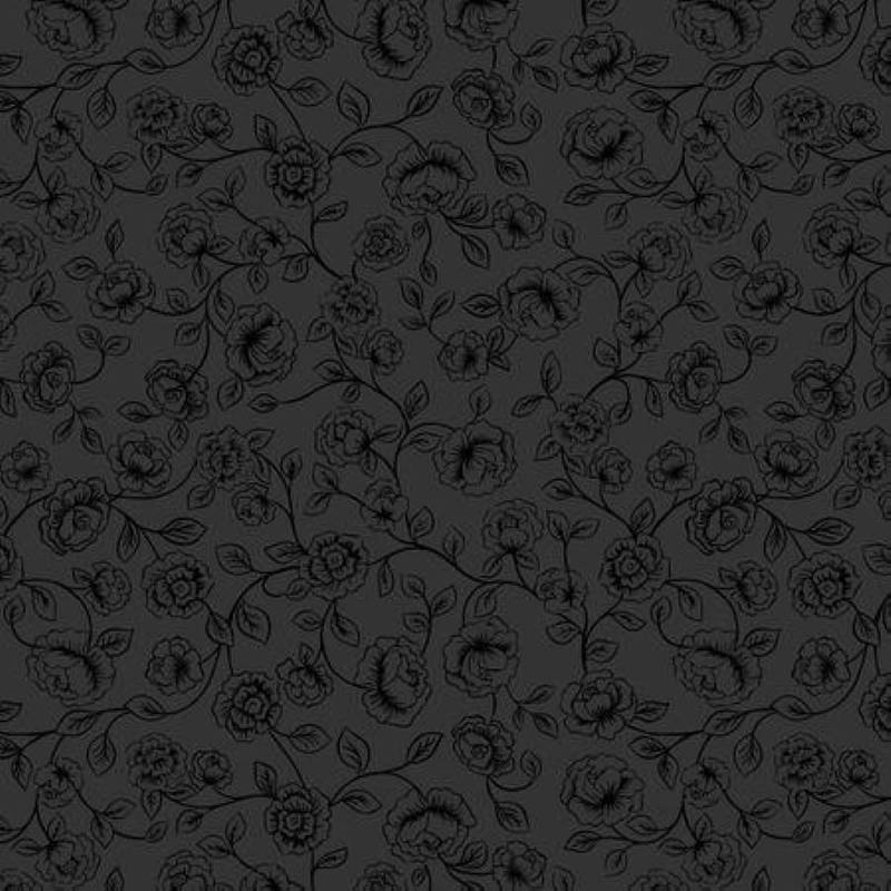 Tissu Patchwork Tiny Tonals Irene Roses Noir sur Noir, Coupon