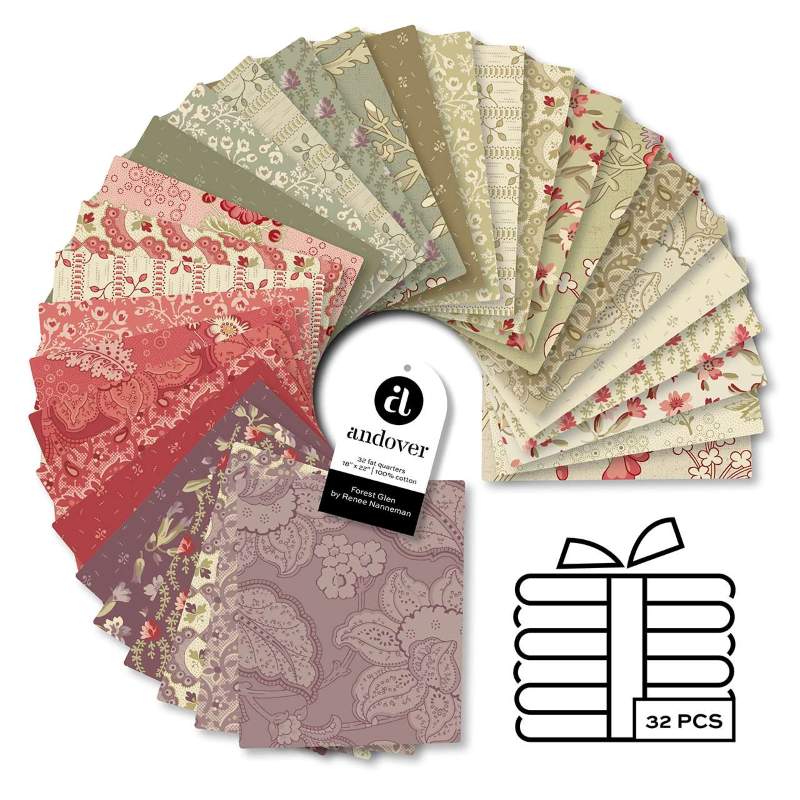 Tissu Patchwork Collection Forest Glen, 32 Coupons 25x55cm