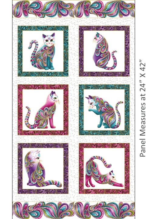 Tissu Patchwork Cat-itude, Panneau Fond Blanc