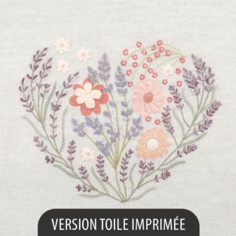 Kit Broderie - Coeur n°7 Souffle de Lavande - Toile Imprimée