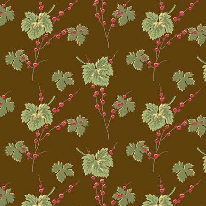 Tissu Patchwork Jingle Bell Leaves & Berries Dark Chocolate