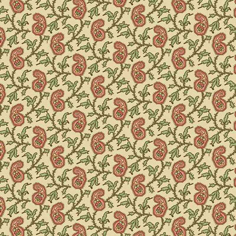 Tissu Patchwork Jingle Bell Paisley Vine Buttercream