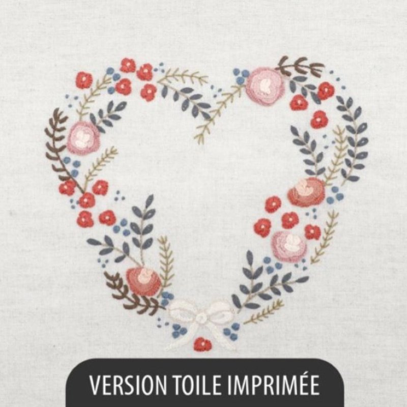 Kit Broderie - Coeur n°9 Rose Tardive - Toile Imprimée