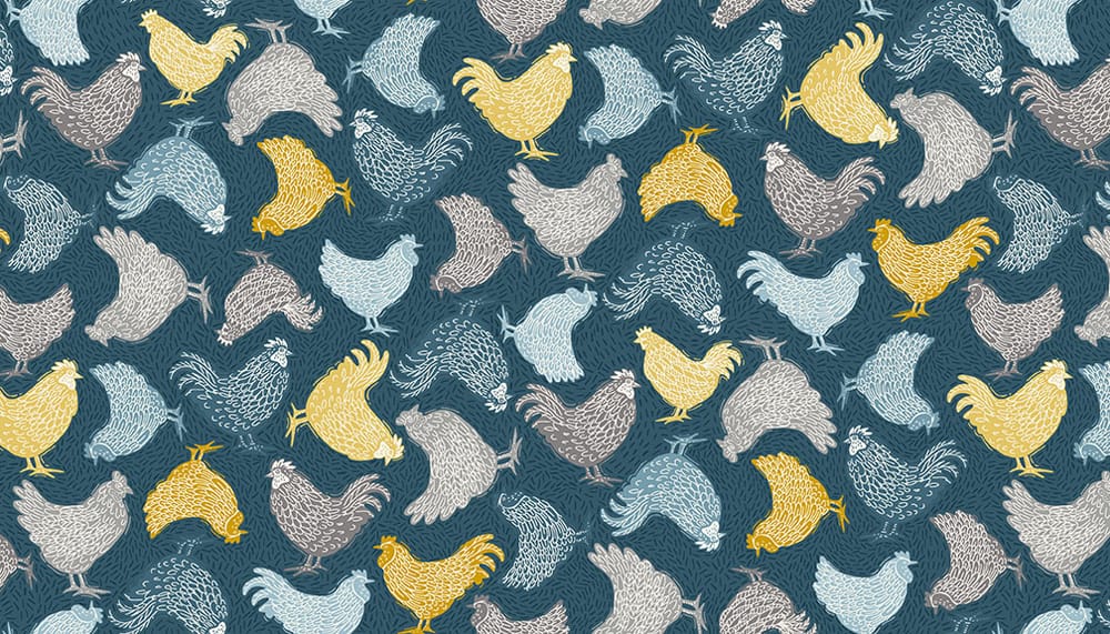 Tissu Patchwork Grove Chickens Blue