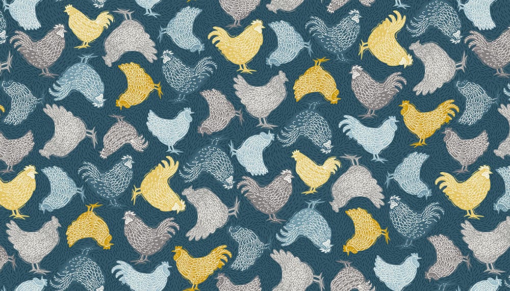 Tissu Patchwork Grove Chickens Blue Coupon