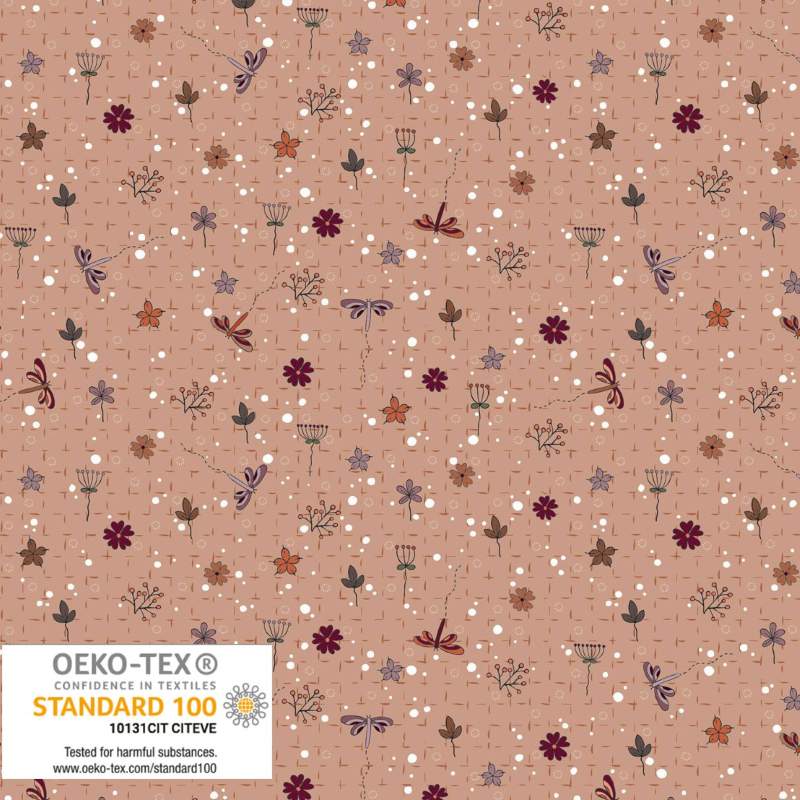 Tissu Patchwork Woodland Tale Envolée de Feuilles Saumon
